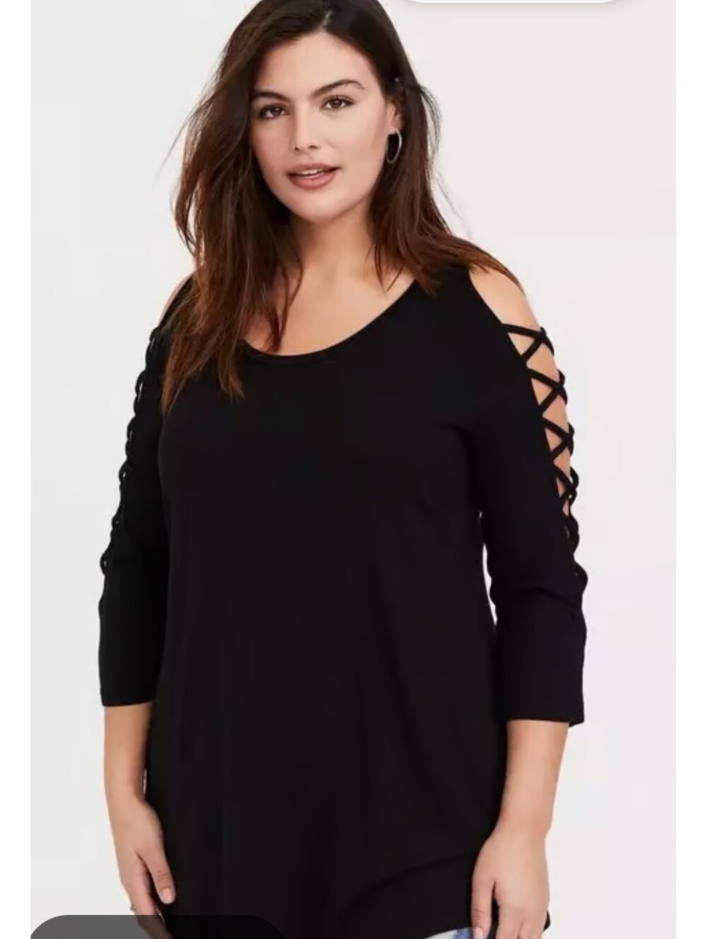 Torrid Black Lattice Long Sleeve Cold Shoulder Top